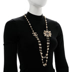 Pearl Crystal CC Long Necklace Gold