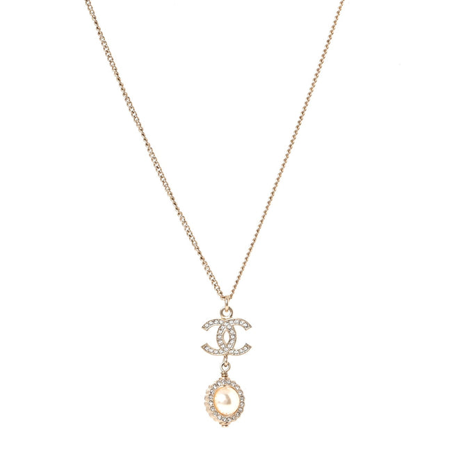 Crystal Pearl CC Lace Camellia Necklace  Gold Hover Image