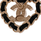 Crystal Lambskin Chain CC Heart Earrings Gold Black