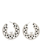 Baguette Crystal CC Hoop Earrings Silver Black