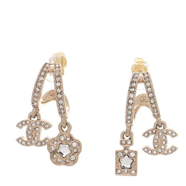 Crystal CC Camellia Perfume Bottle Double Hoop Earrings Gold Hover Image