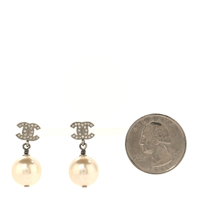 Crystal Pearl CC Drop Earrings Silver Pearly White Main Image