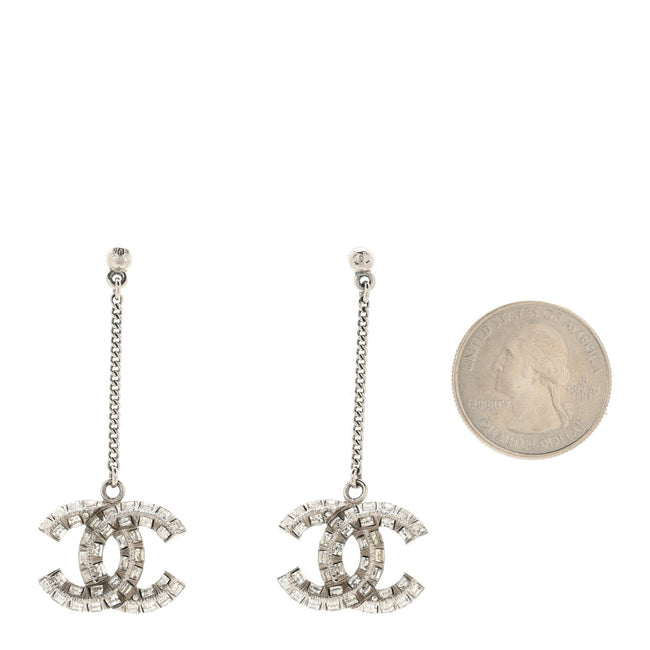 Baguette Crystal CC Drop Earrings Silver Main Image