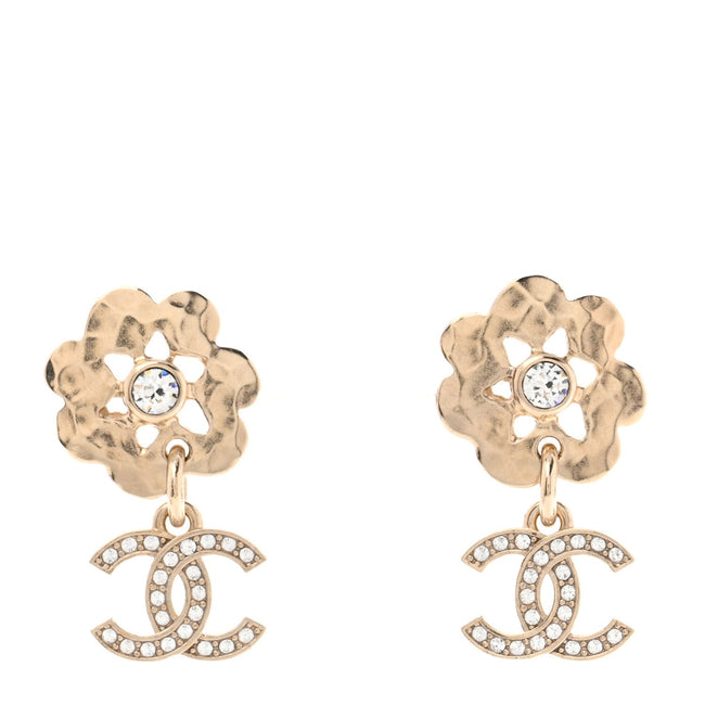 Crystal CC Flower Drop Earrings Gold Hover Image