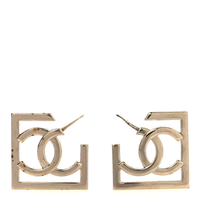 Metal Square Cutout CC Hoop Earrings Gold Hover Image