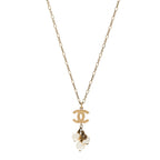 Pearl CC Logo Drop Necklace Gold
