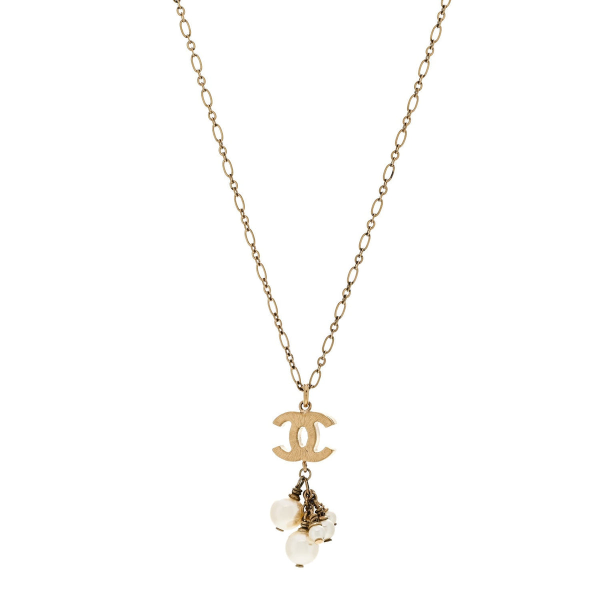 Pearl CC Logo Drop Necklace Gold