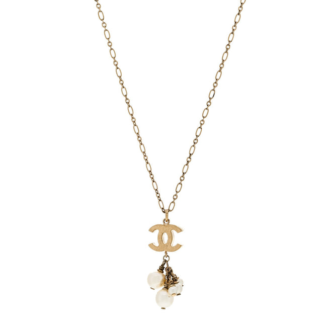Pearl CC Logo Drop Necklace Gold Hover Image
