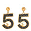 Metal Enamel CC No 5 Rope Drop Earrings Gold Denim Blue