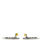 Crystal Lambskin Chain CC Hoop Clip On Earrings Black Silver