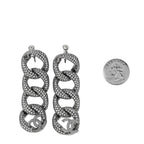 Crystal Chain Link CC Drop Clip On Earrings Black