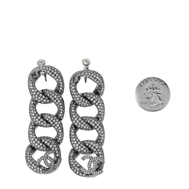 Crystal Chain Link CC Drop Clip On Earrings Black Main Image