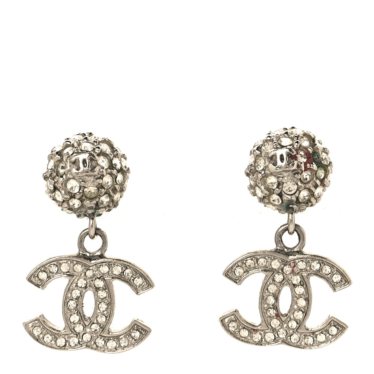 Crystal CC Drop Earrings Silver