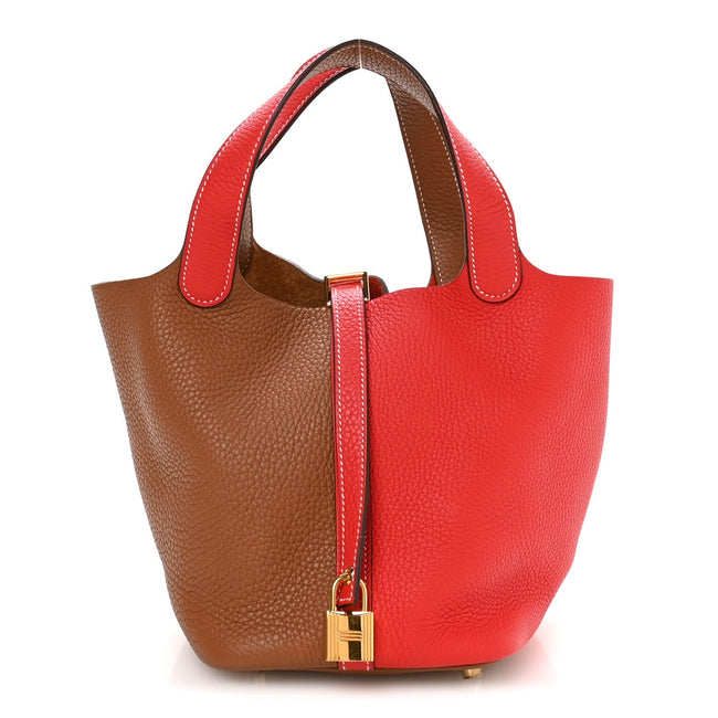 Taurillon Clemence Casaque Picotin Lock 18 PM Gold Rouge De Coeur Hover Image