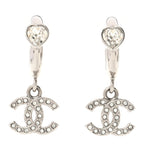 Crystal CC Heart Drop Hoop Earrings Silver