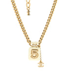 Pearl Resin Crystal CC No 5 Perfume Bottle Necklace Gold Pearly White