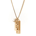 Metal Crystal CC Boy Pendant Long Necklace Gold