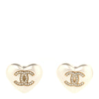Pearl Crystal CC Heart Earrings Gold