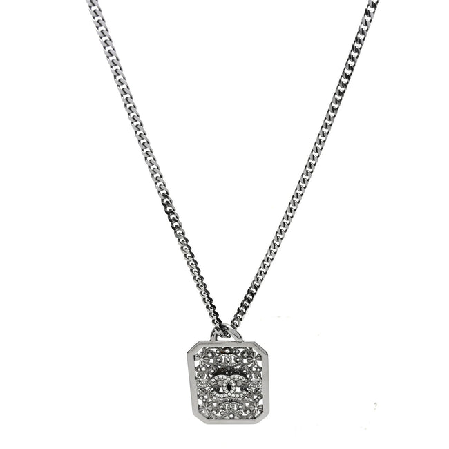 Crystal Strass CC Pendant Necklace Silver Hover Image