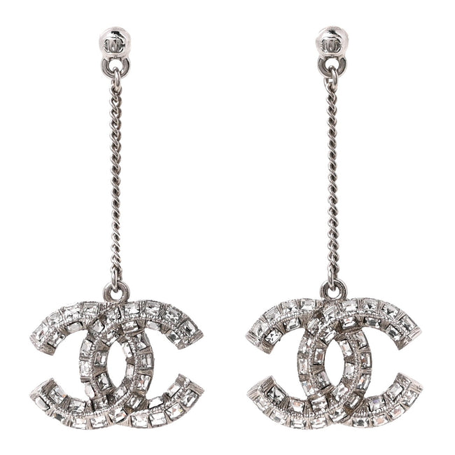 Baguette Crystal CC Drop Earrings Silver Hover Image