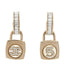 Pearl Crystal Baguette No 5 Lock Drop Earrings Gold Pearly White