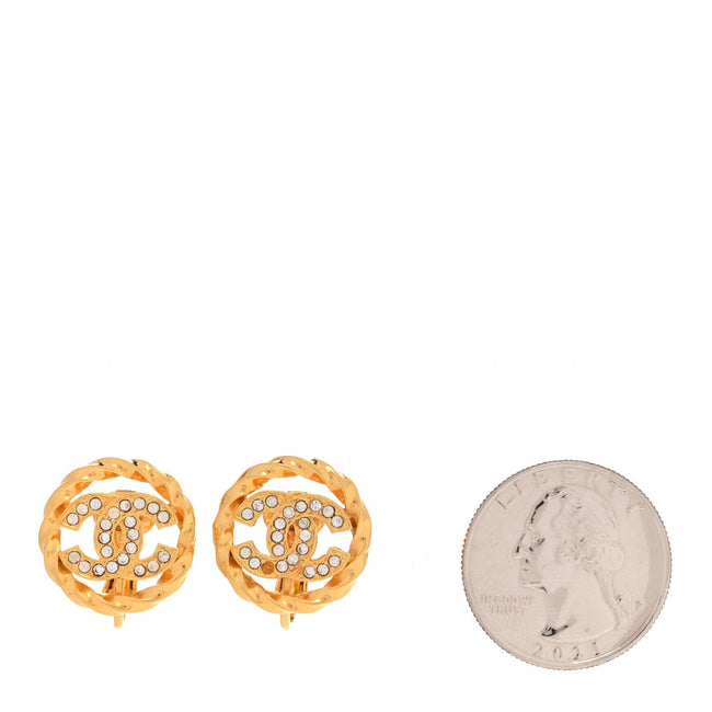 Crystal CC Round Clip On Earrings Gold Main Image