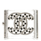 Lucite Baguette Crystal CC Cuff Silver Black