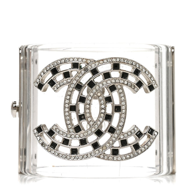 Lucite Baguette Crystal CC Cuff Silver Black Hover Image
