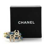 Metal Denim CC Chain Hoop Earrings Gold Blue