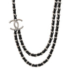 Metal Patent CC Double Chain Choker Black Silver