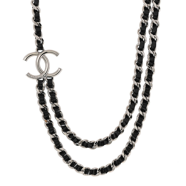 Metal Patent CC Double Chain Choker Black Silver Hover Image