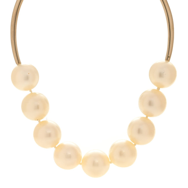 Metal Giant Pearl Choker Necklace Gold White Hover Image