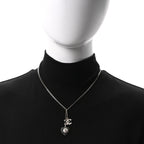 Crystal CC Heart Necklace Black Pearly White Gold