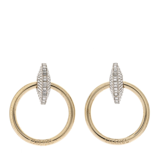 Baguette Crystal Hoop Clip On Earrings Gold Hover Image