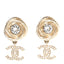 Metal Crystal CC Drop Earrings Gold