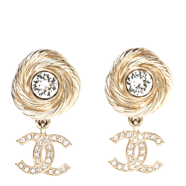 Metal Crystal CC Drop Earrings Gold Hover Image