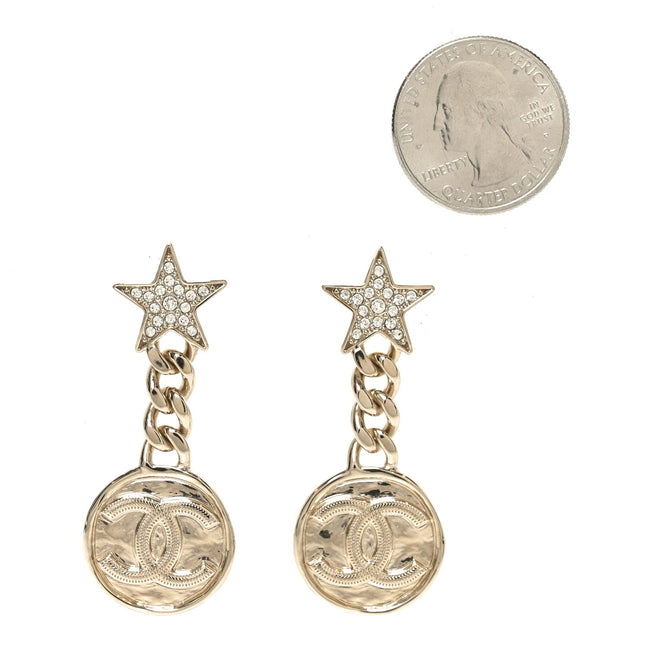 Metal Crystal Textured CC Star Drop Earrings Gold Main Image