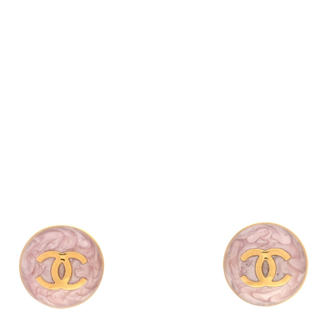 Metal Enamel CC Round Earrings Gold Pink Hover Image