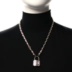 Metal Lambskin Chain CC Lock Choker Necklace Lilac
