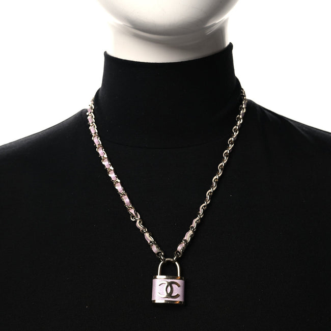 Metal Lambskin Chain CC Lock Choker Necklace Lilac Main Image