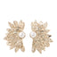Metal Pearl Feather Clip On Earrings Gold