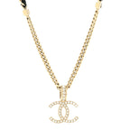 Lambskin Crystal CC Chain Pendant Necklace Black Gold