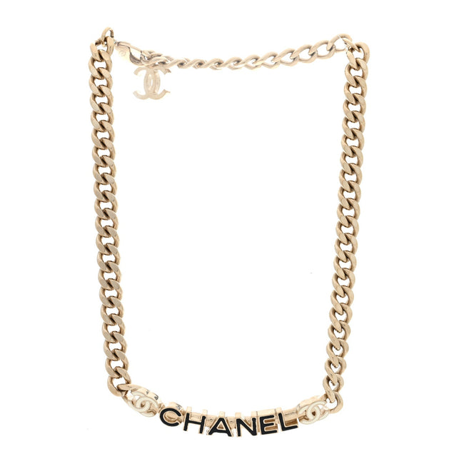 Enamel Metal Logo Choker Necklace Gold Black White Main Image