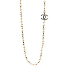 Pearl Crystal CC Necklace Light Gold