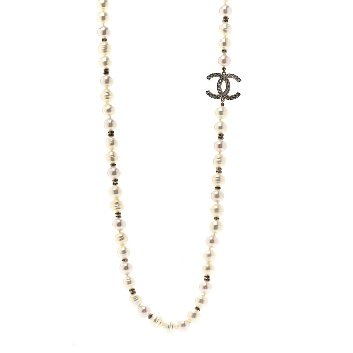 Pearl Crystal CC Necklace Light Gold
