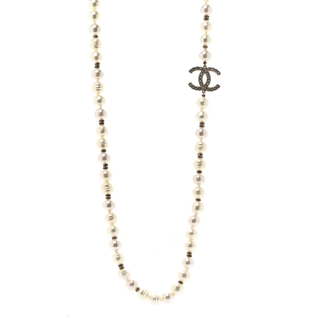 Pearl Crystal CC Necklace Light Gold Hover Image