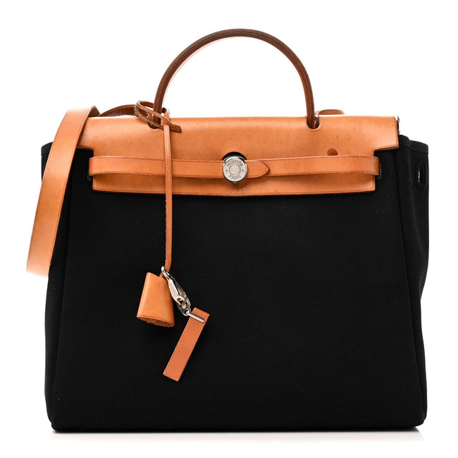 Toile Vache Calfskin Herbag 30 PM Black Natural Hover Image