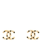 Resin Pearl Crystal CC Earrings Gold Black