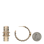Crystal Lambskin CC Double Chain Hoop Earrings Gold Black