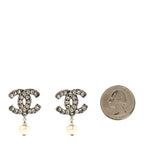 Pearl Crystal CC Drop Earrings Silver Pearly White